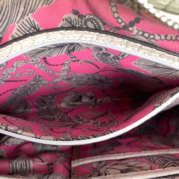 Guess Handbag Purse Tote Croc Embossed Patent Leather Pink Gray - READ - Picture 7 of 16